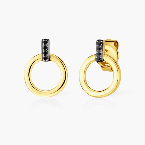 Kolczyki kółka Savicki: złote, czarne diamenty